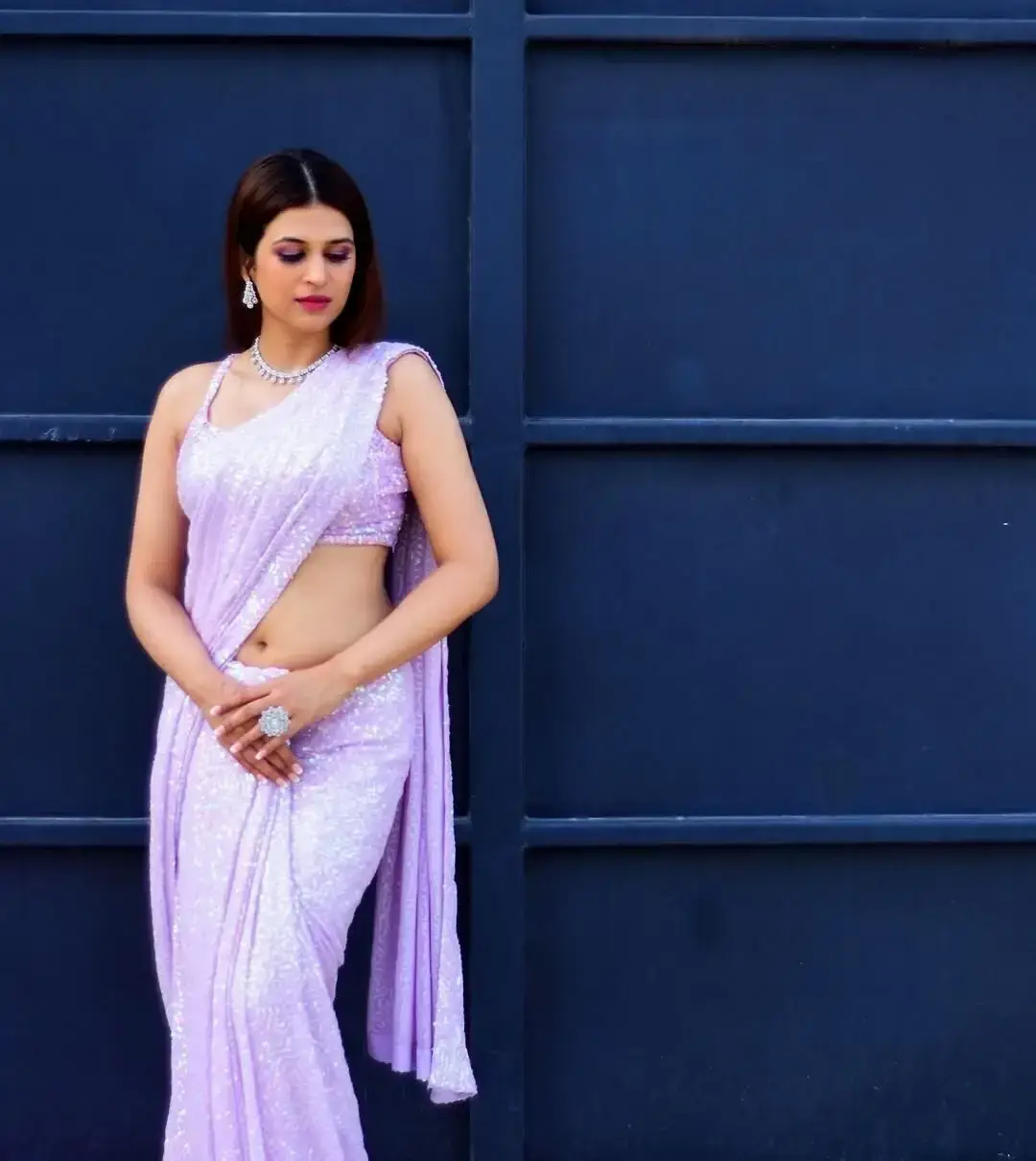 Shraddha Das in Transparent Violet Saree